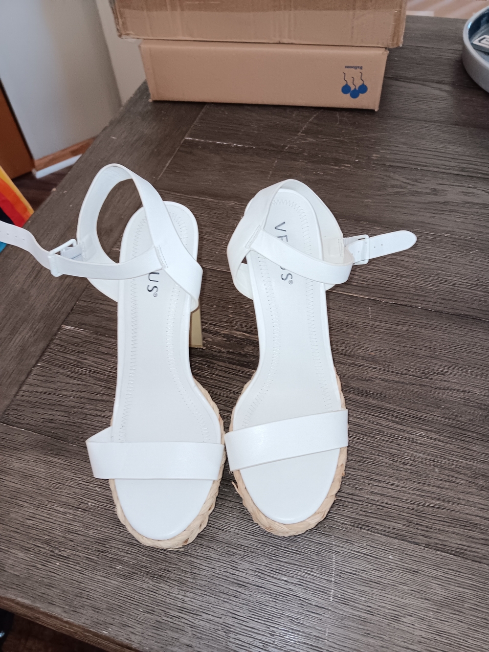 Womens Size 9, White Ankle-Strap Wedge Sandals